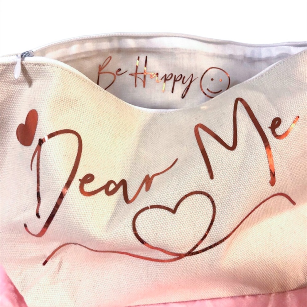 Canvas pouch travel makeup bag cream pouch print rose gold metallic heart